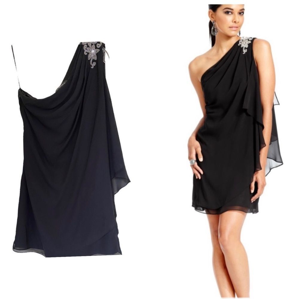 JS Boutique Black One Shoulder Evening Mini Dress